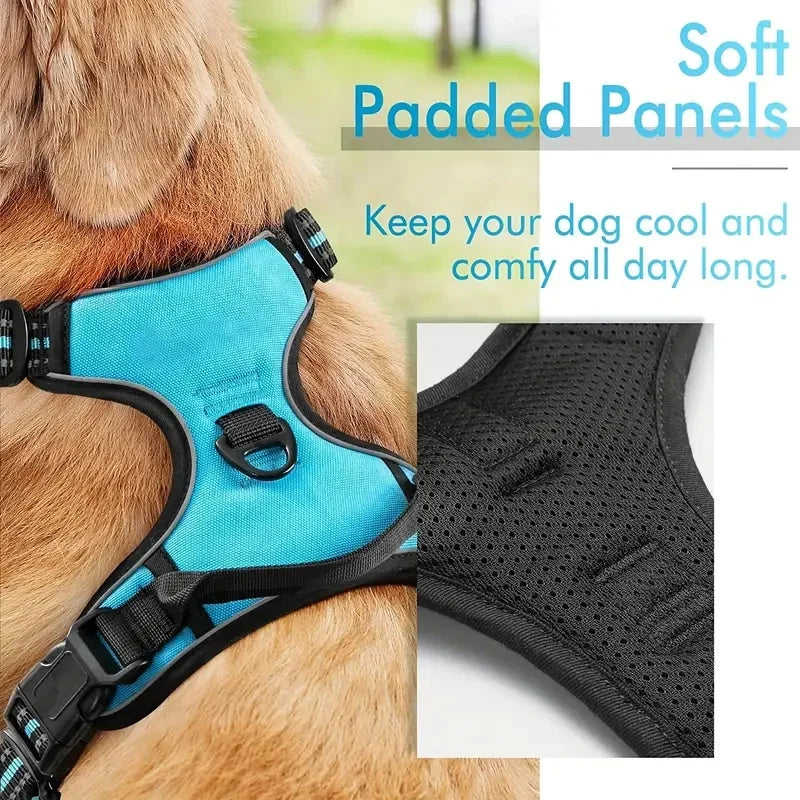 Dog Harness, No-Pull Pet Harness with 2 Leash Clips, Adjustable Soft Padded Dog Vest, Black